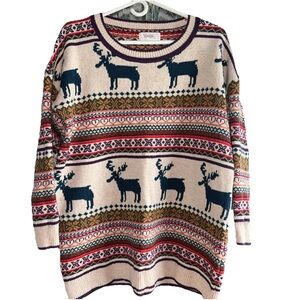 Cozy Reindeer Pattern Sweater - Cream and Navy